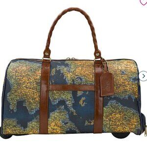 Patricia Nash AVOLA Trolley Weekender Wheeled Duffel Bag GREEK MAP nwt